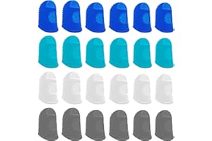BLMHTWO Rubber Fingers Tips, 24 Pcs Guitar Playing, Paper Sorting, Sewing Protector, 3 Sizes, 4 Colors - Grey White Blue Dark Blue