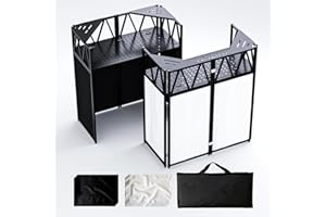 Portable DJ Booth Table,Foldable DJ Table Stand Portable with White & Black Scrim,Adjustable DJ Facade Table Station Triangle