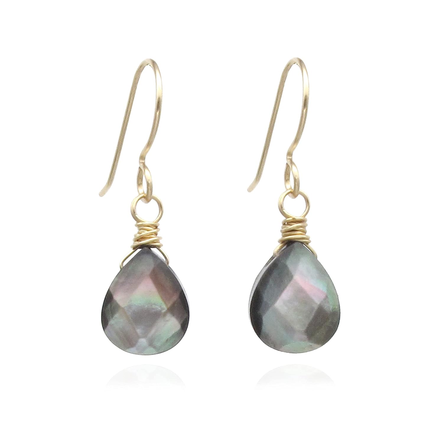 Black Mother of Pearl Earrings Grey Iridescent Shell Drop