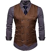 Cloudstyle Mens Vest Double Breasted V-Neck Slim Fit Formal Dress Vest Business Waistcoat