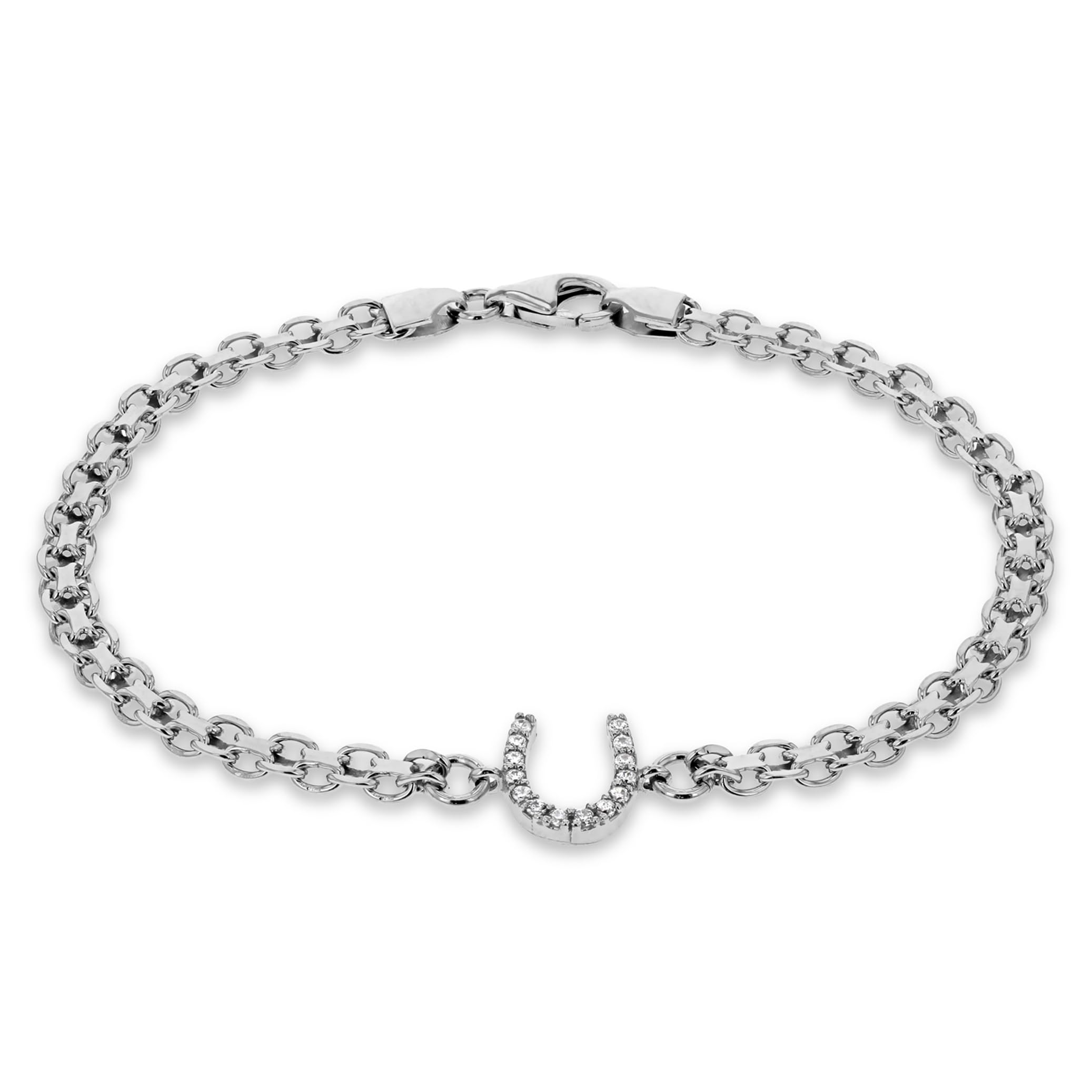 Tuscany Silver Women's Sterling Silver Rhodium Plated Cubic Zirconia Horseshoe Bismarck Bracelet