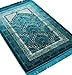 Wide Plush Velvet Islamic Prayer Rug Namaz Sajjadah Muslim Namaz Seccade Turkish Prayer Mat with Cap Carpet (Turquoise)