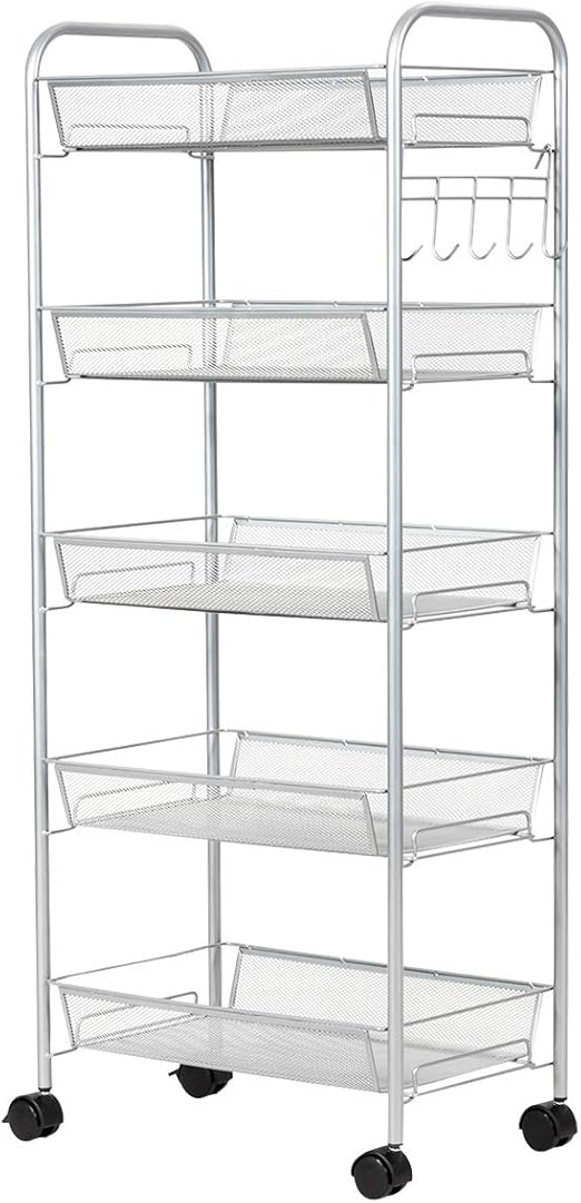 Giantex Storage Rack Trolley Cart with 5 Hooks, Home