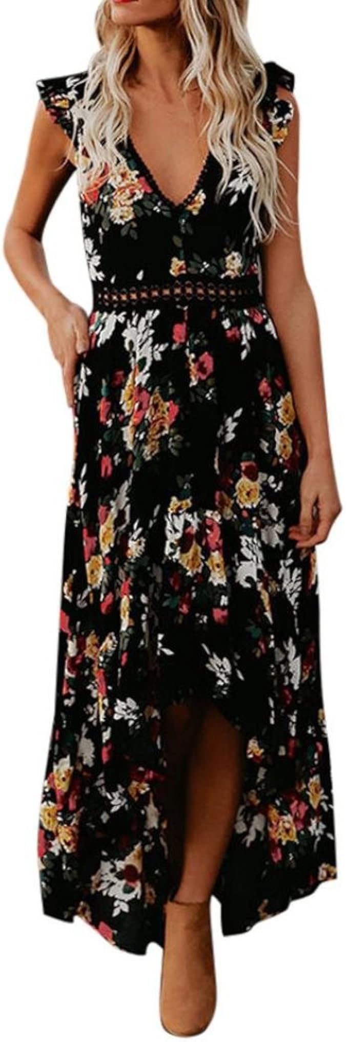 LUCKDE Damen Abendkleider Lang, Blumen Kleid Tunikakleid LUCKDE Damen Abendkleider Lang, Blumen Kleid Tunikakleid