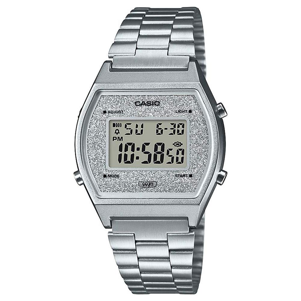 Casio Unisex 35.00mm Quartz Watch with LCD Digital dial and Silver Metal Strap B640WDG-7EF