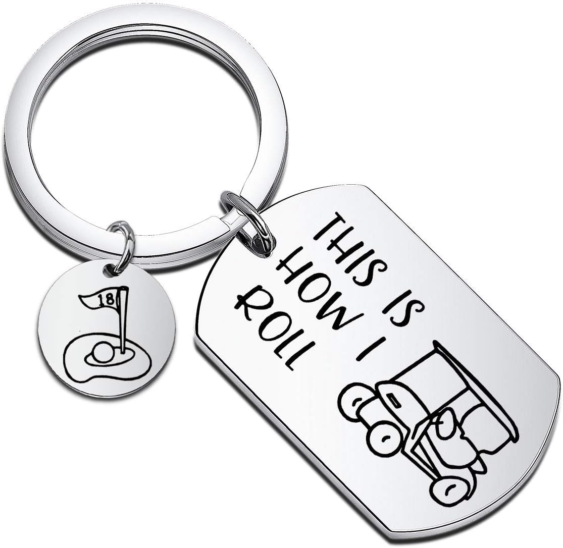 MAOFAED Golfer Gift Golf Keychain This is How I Roll Keychain Gift for Golfer Golf Cart Keychain