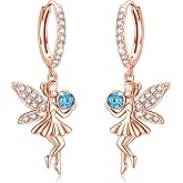 CUOKA MIRACLE Rose Gold Tinkerbell Fairy Earrings For Women S925 Sterling Silver Angel Hoop Huggies Earrings Fairy Dangle Drop Earrings Tinkerbell Fairy Jewelry Gifts For Women