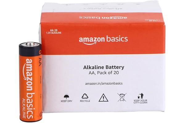 Amazon Basics 20-Pack AA Alkaline Batteries, 1.5 Volt, 10-Year Leak-Free Shelf Life, for Everyday and Household Devices