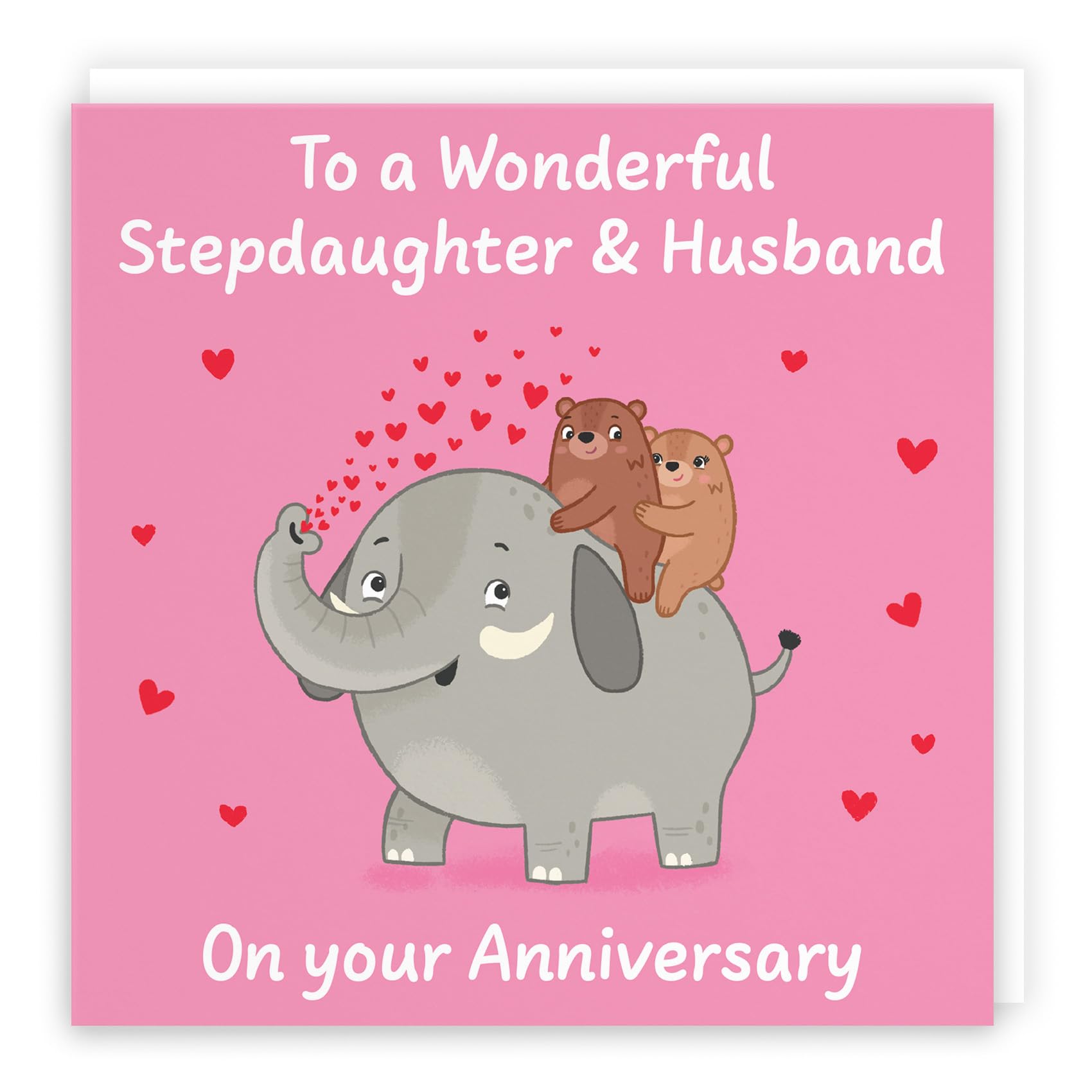 Hunts England - Cute Elephant Love Stepdaughter And Husband Anniversary Card - Fun Bears Anniversary Card - Love Story Collection