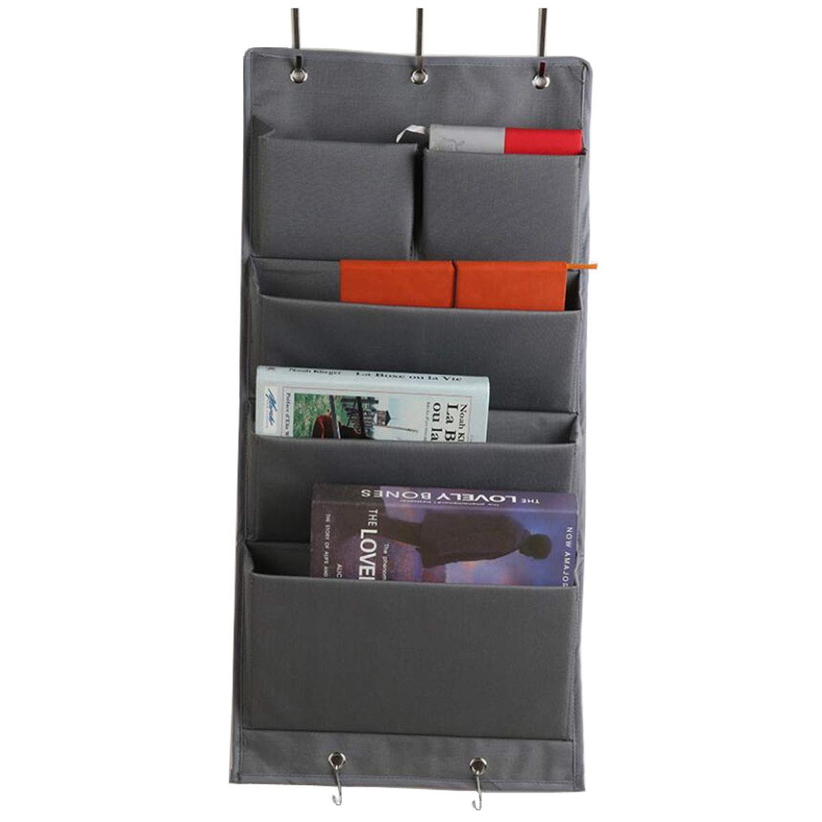 Over Door Storage, Hanging Shelves Foldable Wardrobe Closet Organiser with 5 Shelves and Hooks for Toys, Magazine, Purses, Keys (Grey)