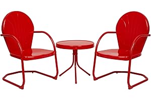 Marcytop Outdoor Bistro Set, 3 Pieces Retro Metal Porch Furniture Set, All-Weather Patio Bistro Set, 2 C-Spring Metal Chairs and Round Side Table for Porch, Garden, Lawn and Balcony, Red