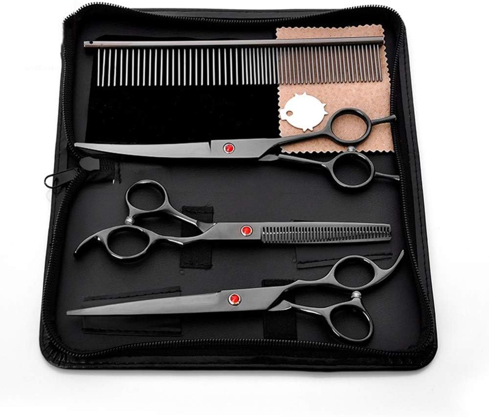 7.0" Professional Pet Dog Grooming Scissors Comb Set, Coated Titanium Multicolor Stainless Steel Scissors, Cutting & Curved & Thinning Shears for Cat and More Pet