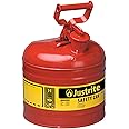 Justrite 2 Gallon Type I Red Safety Gas Can for Gasoline with Flame Arrester and Self-Closing Lid, Made in the USA, Galvanized Steel Flammable Storage Can, 7120100