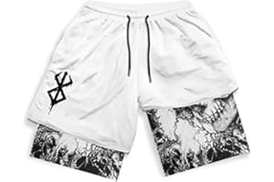 ZIYTEX Beach Shorts, Men's Fun Anime Series Shorts,Fitness Gears Anime Loose Fit Drawstring Short Pant for Men