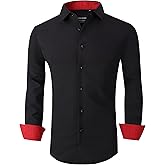 Alex Vando Dress Shirts for Men Long Sleeve 4-Way Stretch Wrinkle Free Button Down Performance Mens Shirt,Black,3XL
