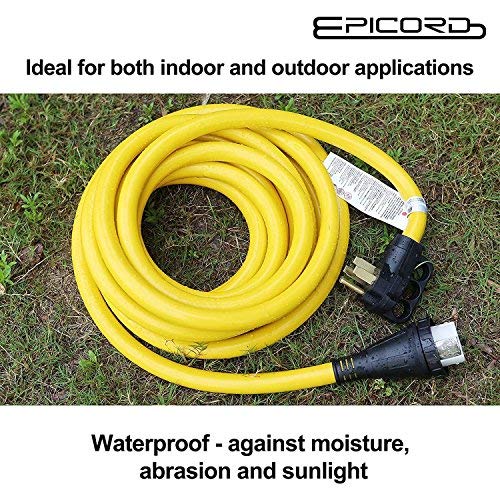 EPICORD RV Extension Cord 50Amp For Trailer Motorhome Camper with Grip Handle Plug, Locking Connector, 30F 125VT
