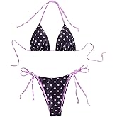 WDIRARA Women's Polka Dots Bikini Set Halter Triangle String Swimsuit Tie Side 2 Piece Bathing Suit