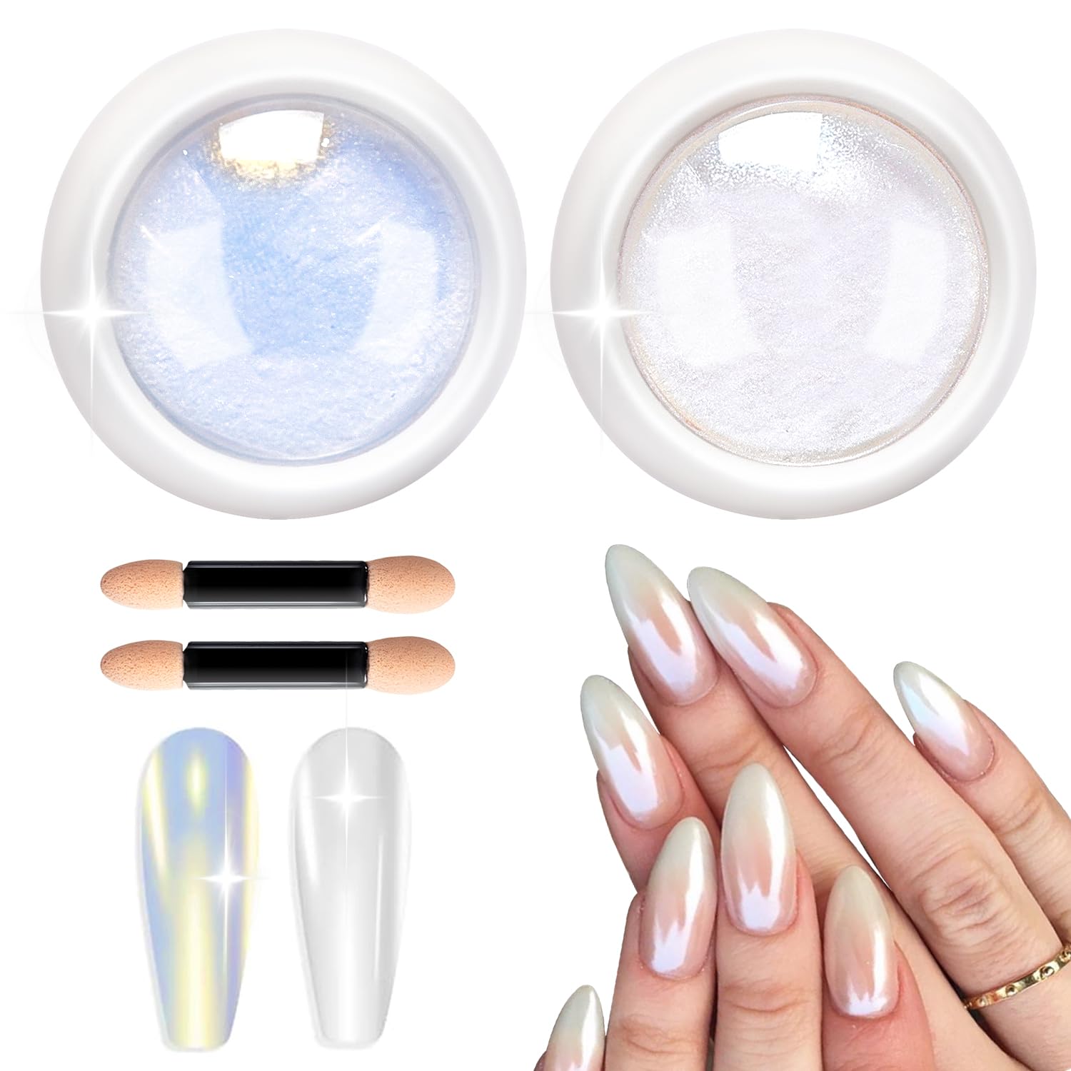 BISHENGYF Pearl Chrome Nail Powder - Upgrade 2 Boxes Clear Ice Shimmer Chrome Pigment Powder for DIY Salon Glazed Donut Mirror Effect — image 1