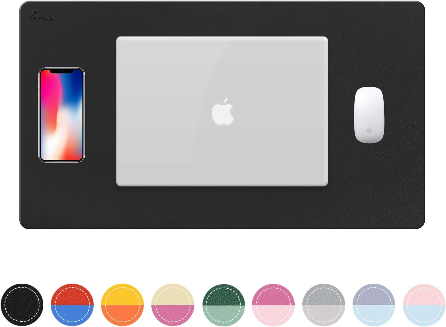 TOWWI Dual Sided Desk Pad, 24" x 14" PU Leather Desk Mat, Waterproof Desk Blotter Protector Mouse Pad (Black)