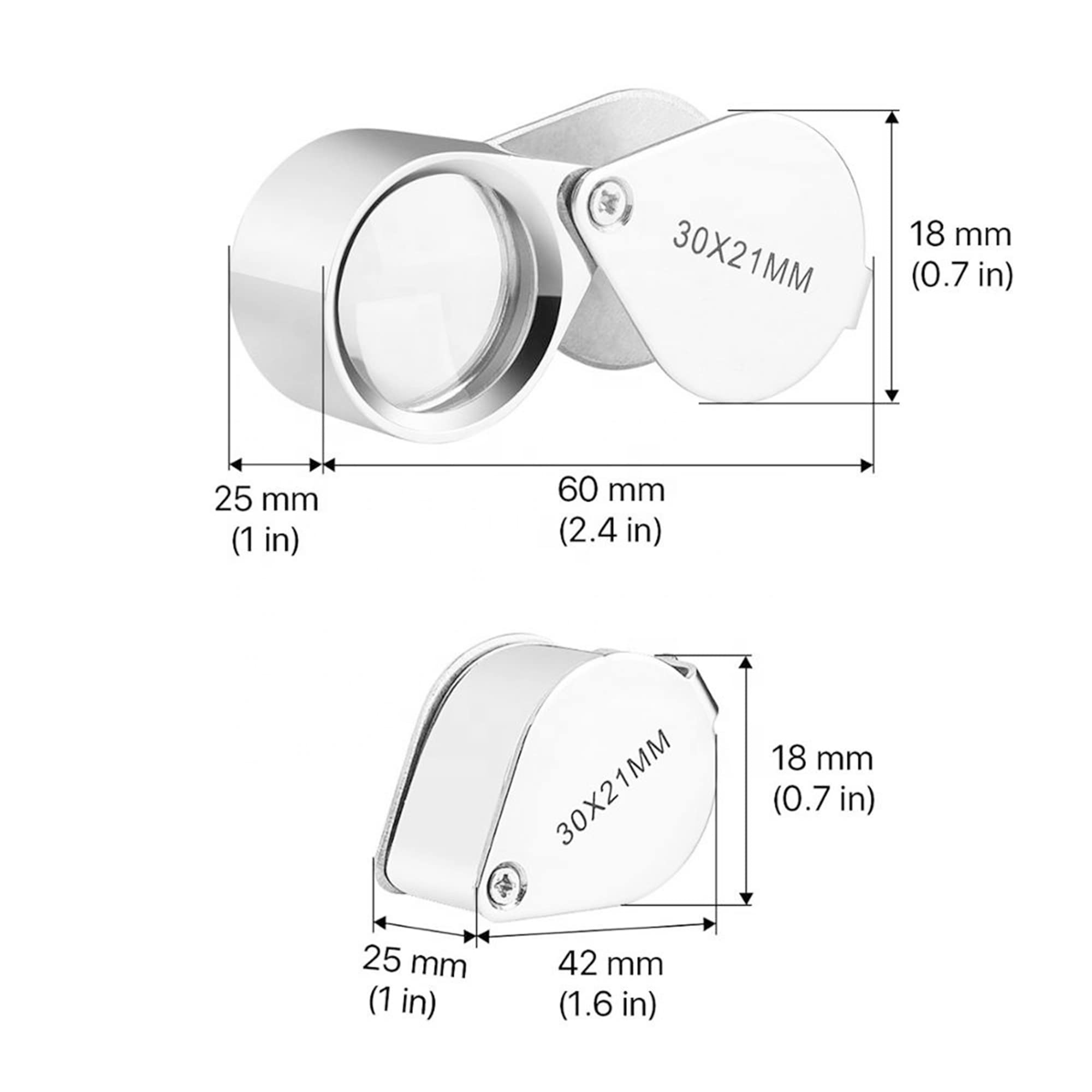 PINEAPPLE [2 Pack] 30X Jewelers Loupe Pocket Magnifying Glass Jewelry Loop Small Foldable Magnifier Eye Lens for Coins, Plants, Gems, Diamonds