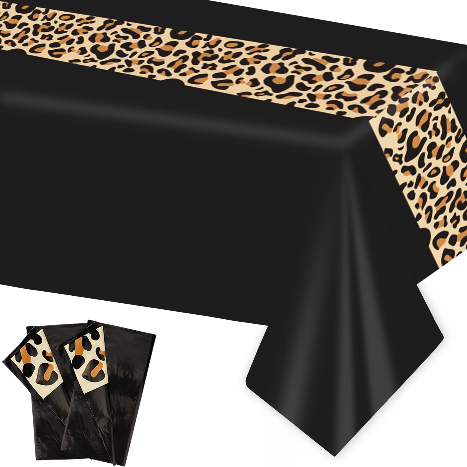 Fukaisu 2pcs Leopard Print Party Tablecloth Decoration, Black Leopard Birthday Decorations Wild Animal Cheetah Print Table Cloth for Baby Shower Party Supplies