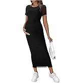 MakeMeChic Women's Maternity Dress Mesh Short Sleeve Bodycon Pregnancy Maxi Dresses
