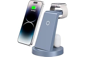 ANLMZ 3 in 1 Charging Station for iPhone, Wireless Charger for iPhone 15 14 13 12 11 X Pro Max & Apple Watch - Charging Stand Dock for AirPods (Blue)
