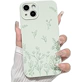 NITITOP Compatible with iPhone 15 Plus Case Cute Flowers Floral Plant Pattern for Women Girls Trendy Slim Fit TPU Bumper Silicone Shockproof Full Camera Protection Cover - Green