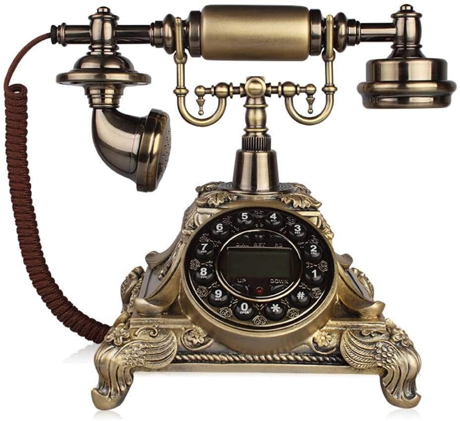 Corded Old Fashioned Telephone, Classic Retro Design, European-style Solid wood and versus Resin-(Bronze), Push Button Dial