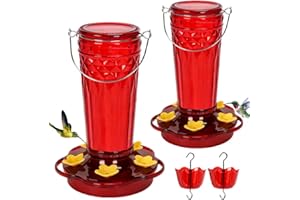 Zamelane Hummingbird Feeder 2pack-14Ounces，5 Feeding Ports Glass Hummingbird feeders for Outdoors,Wide Mouth for Easy Filling/Cleaning，Hanging for Garden Backyard Decor, Includes Ant Moat (Red)