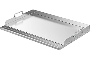 Skyflame Universal Stainless Steel Griddle Plate with Even Heating Bracing for BBQ Charcoal/Gas Grills, 23" x 16" Rectangular Hibachi Flat Top Griddle for Indoor/Outdoor Cooking
