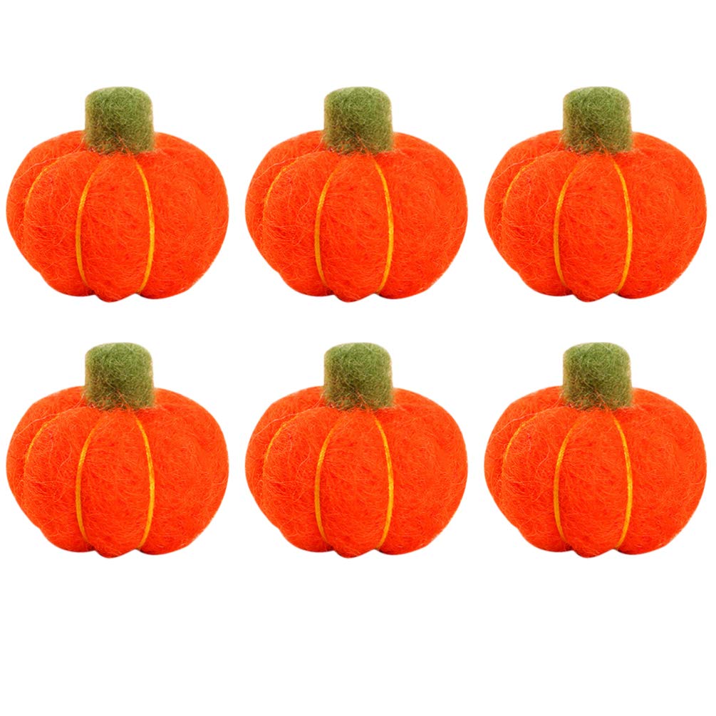 Healifty Wool Felt Pumpkin Pom Poms 6PCS Fall Craft Ball Thanksgiving Garland Baby Shower Autumn Harvest Birthday Party Decoration