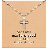 Caiyao Mustard Seed Necklace for Women Stainless Steel Faith Mountain Cross shape Mustard Seed Necklace with Gift Card