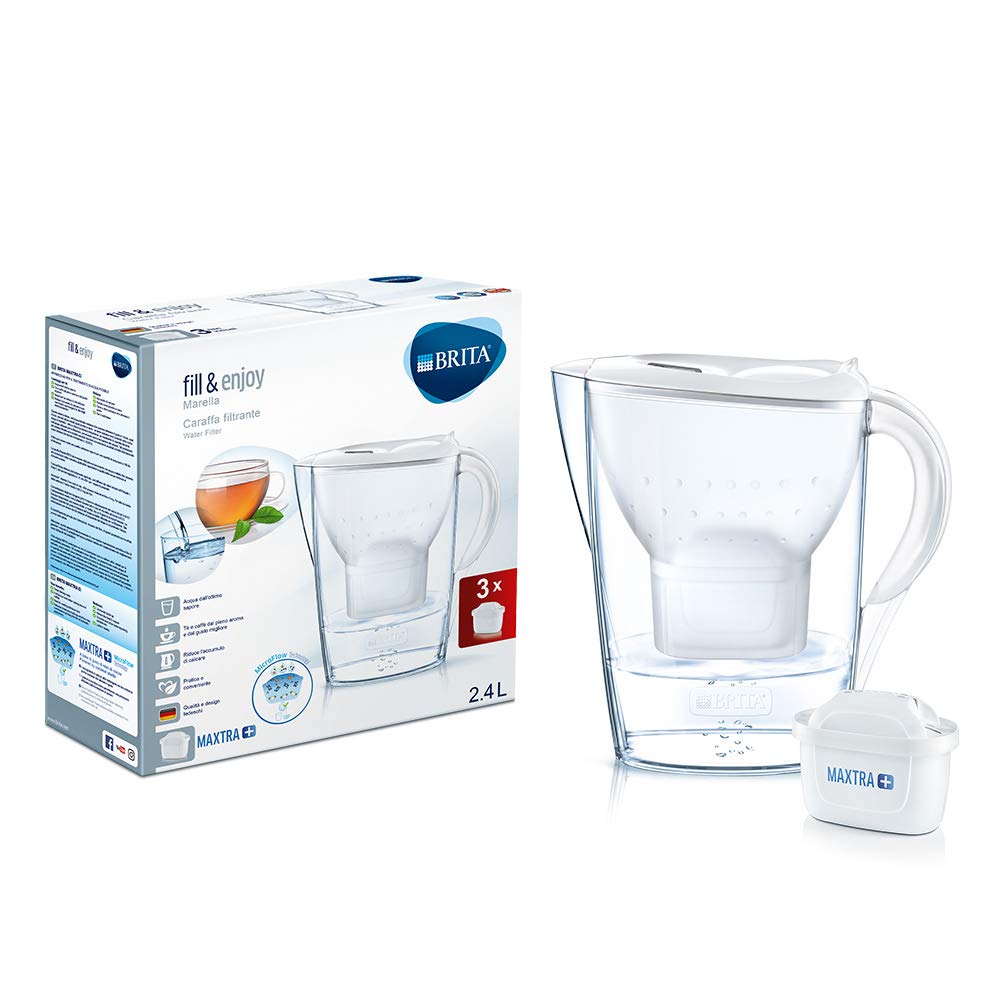 Brita Marella Carafe Kit with 3 Maxtra+ Filters Included, SAN (Styrene Acrylonitrile) Plastic, White, 2.4 Litres