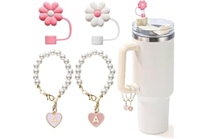 LUHOHI Charms for Stanley Cup，2pcs Pearl Chain for Stanley Cup Accessories Initial Letter Charms Handle with 2pcs Straw covers Stuff Decor Water Bottle Jewelry Tumbler Personalized Decorations Tag A