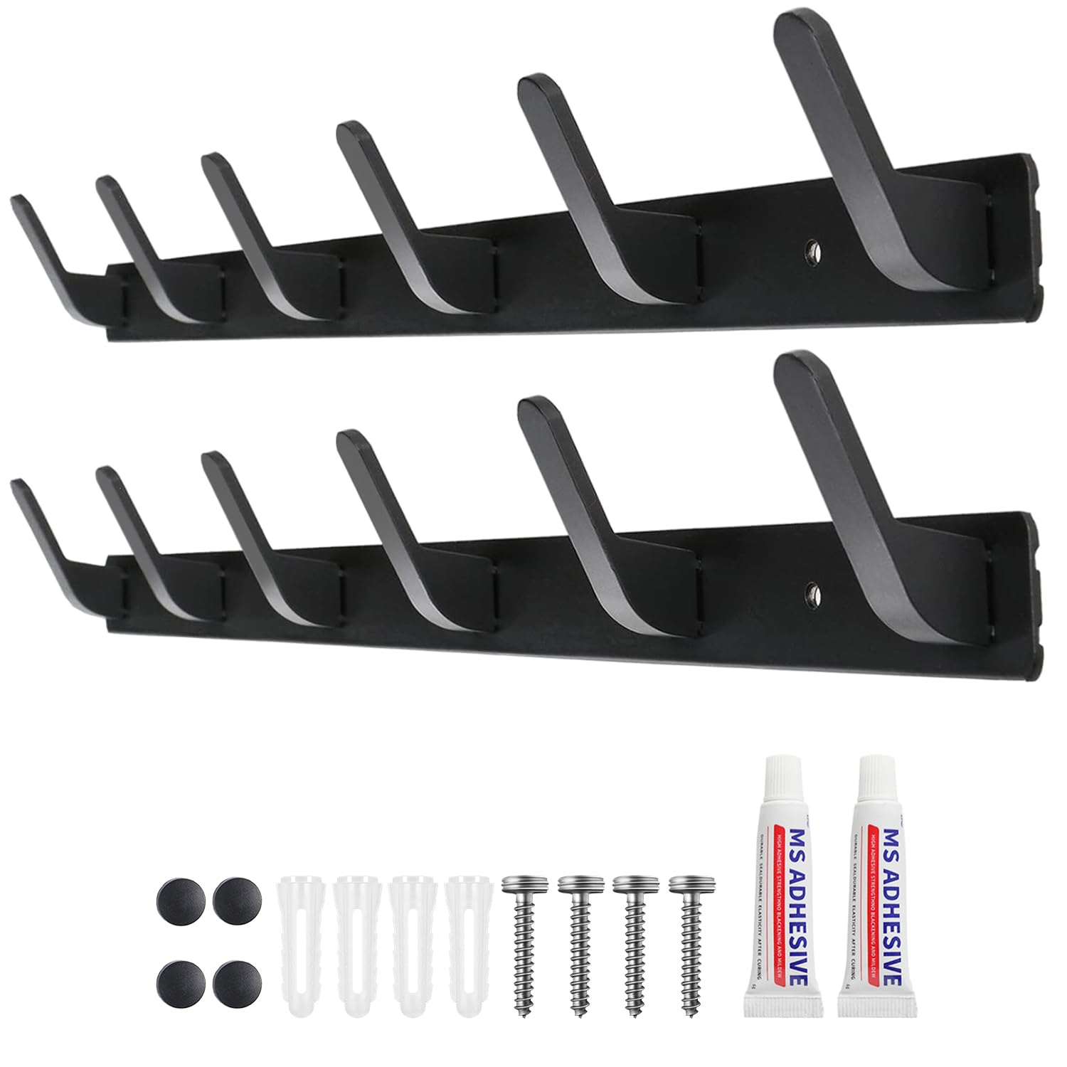Sevenpers Coat Hooks Wall Mounted, Black Wall Coat Rack (2 Pack), Heavy Duty Coat Hooks, Wall Hanger with 6 Hooks, Clothes Hooks and Wall Hooks for Hanging Coats, Towels, Bags
