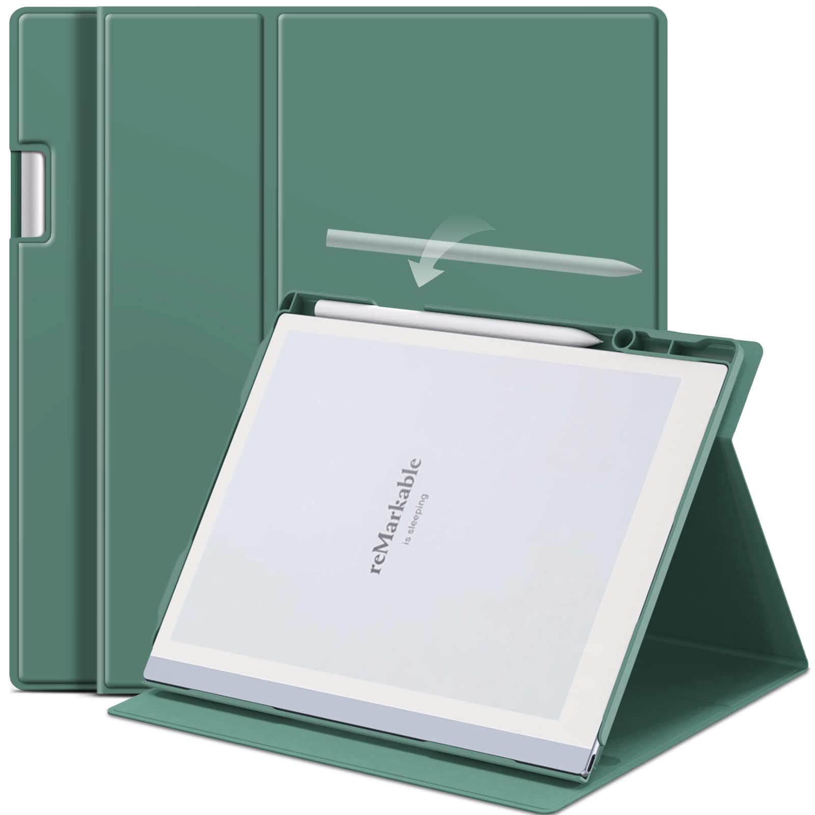 DONGZHU Case for Remarkable 2 Paper Tablet- Multi-Viewing Adjustable Folding Book Folio Cover - with Built-in Pen Holder - for 10.3" 2020 Released (Dark Green) — image 1