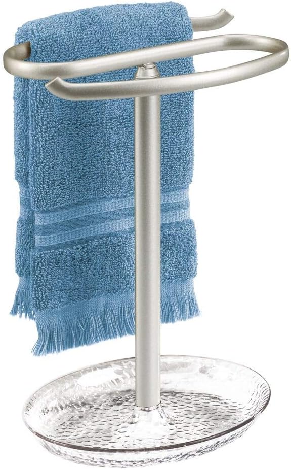 mDesign Decorative Metal Fingertip Towel Holder Stand with Base Tray