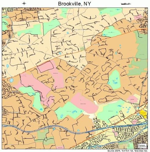 Large Street & Road Map of Brookville, New York NY - Printed poster size wall atlas of your home town