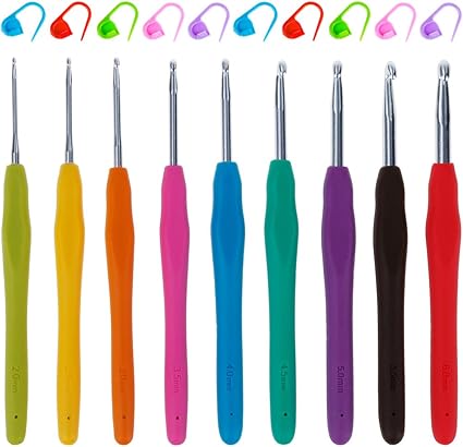 Anpro 9 Haaknaalden Haaknaalden Set Met 10 Stuks Breihaken Hoogwaardige Aluminium Haaknaalden Met Kleurrijke Zachte Rubberen Handgreep Einweg Amazon Nl