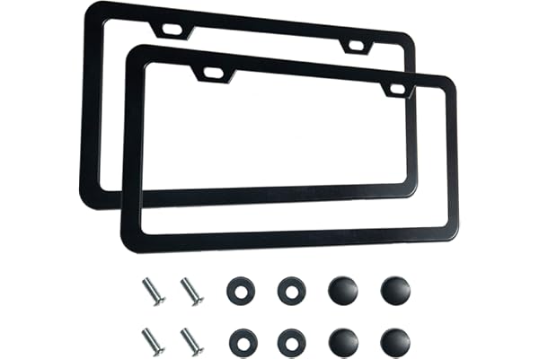 2PCS Premium Matte Black License Plate Frames, Solid Rust-Proof Aluminum Holder with 2 Holes, Universal Car Frame for Women and Man, Including Screws, by Lengnoyp.