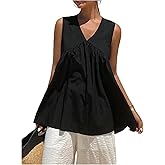 SweatyRocks Women's Summer Ruffle Tank Tops Sleeveless V Neck Loose Flowy Tunic Shirts