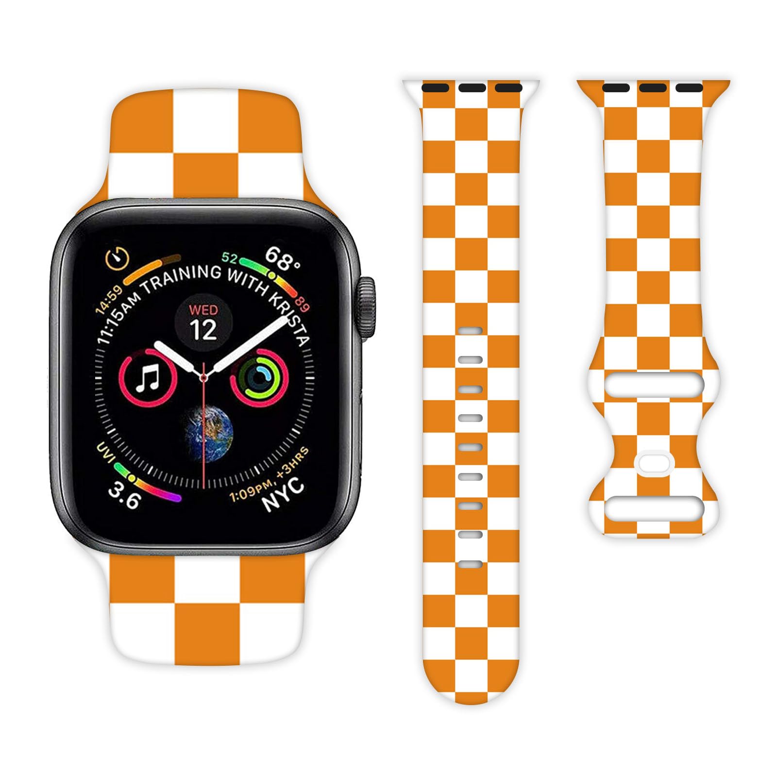 Yellow Checkered Watch Band Compatible with Apple Watch 38mm 40mm 41mm 42mm 44mm 45mm 49mm for Women Men Gifts Sport Silicone Wristbands Strap for IWatch Series 10 9 8 7 6 5 4 3 2 1 SE (42mm/49mm)