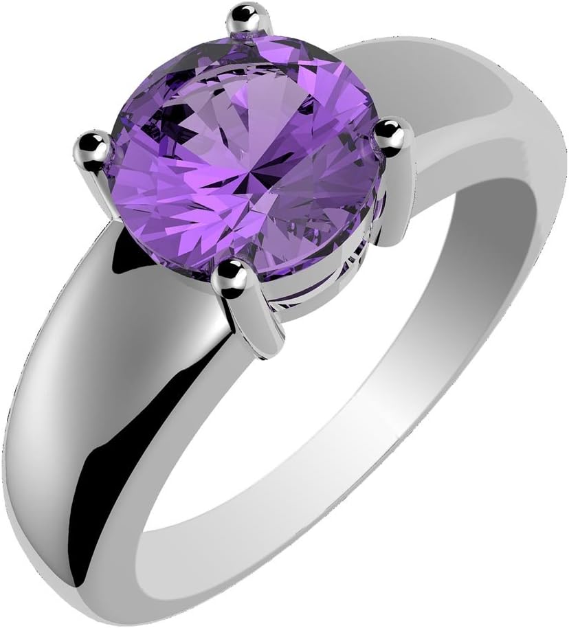 1.00ctw,Genuine Amethyst 6x6mm Round & Solid .925 Sterling Silver Rings
