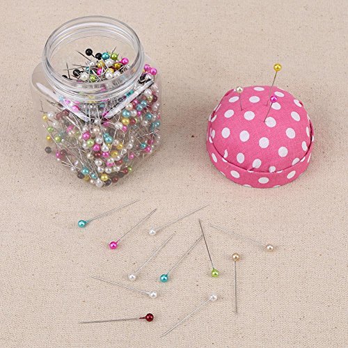 Hlitand 500Pcs Sewing Pins, Multicolor Beads Needles Quilting Pins in Pink Fabric Covered Pin Cushion Bottle Sewing Craft