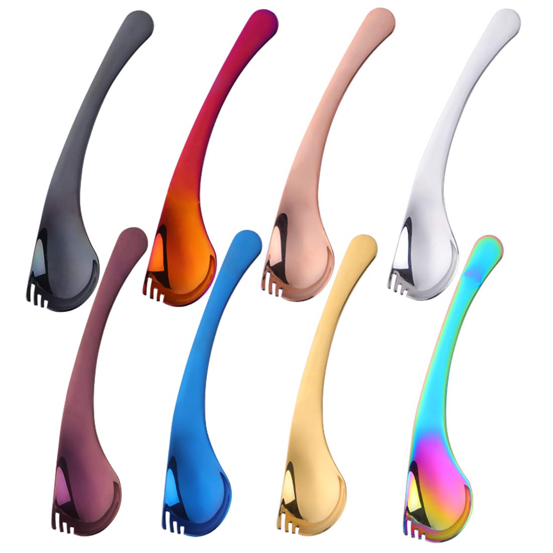 SBOMHS (2 in 1) Fork Spoon Set of 8 Bend Handle Spork Soup Spoon Fork Stainless Steel(Coloured)