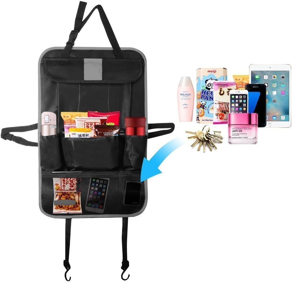 Nexlook Car Back Seat Organizer with Tablet Holder - Touch Screen Pocket for Android & iOS Tablets up to 10.1" - Umbrella magazine diapers Bag Car Organizers (Black)