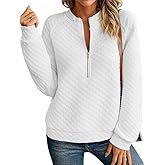 Schine Women's Half-Zip Quilted Crew Neck Long Sleeve Loose Fashion Pullover Sweatshirt