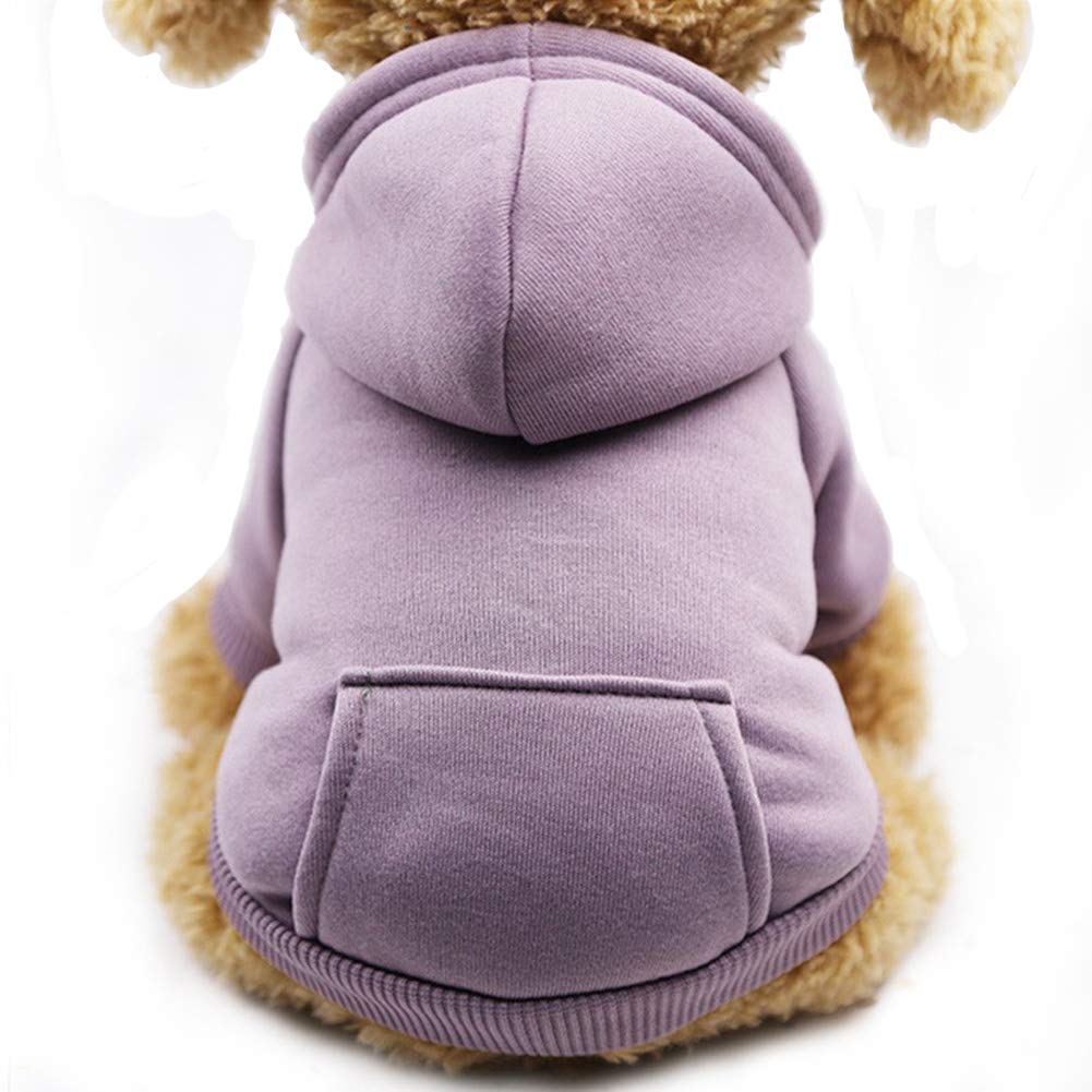 Jecikelon Winter Dog Hoodie Sweatshirts with Pockets Warm Dog Clothes for Small Dogs Chihuahua Coat Clothing Puppy Cat Custume (Purple, XX-Small)