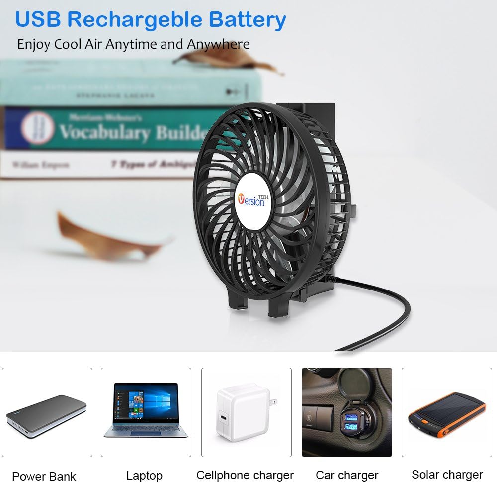 VersionTECH. Mini Portable Fan, USB Battery Operated Desk Fan, Small Personal Handheld Table Fan with USB Rechargeable Cooling Folding Electric Fan for Travel Office Room Household Black: Home & Kitchen
